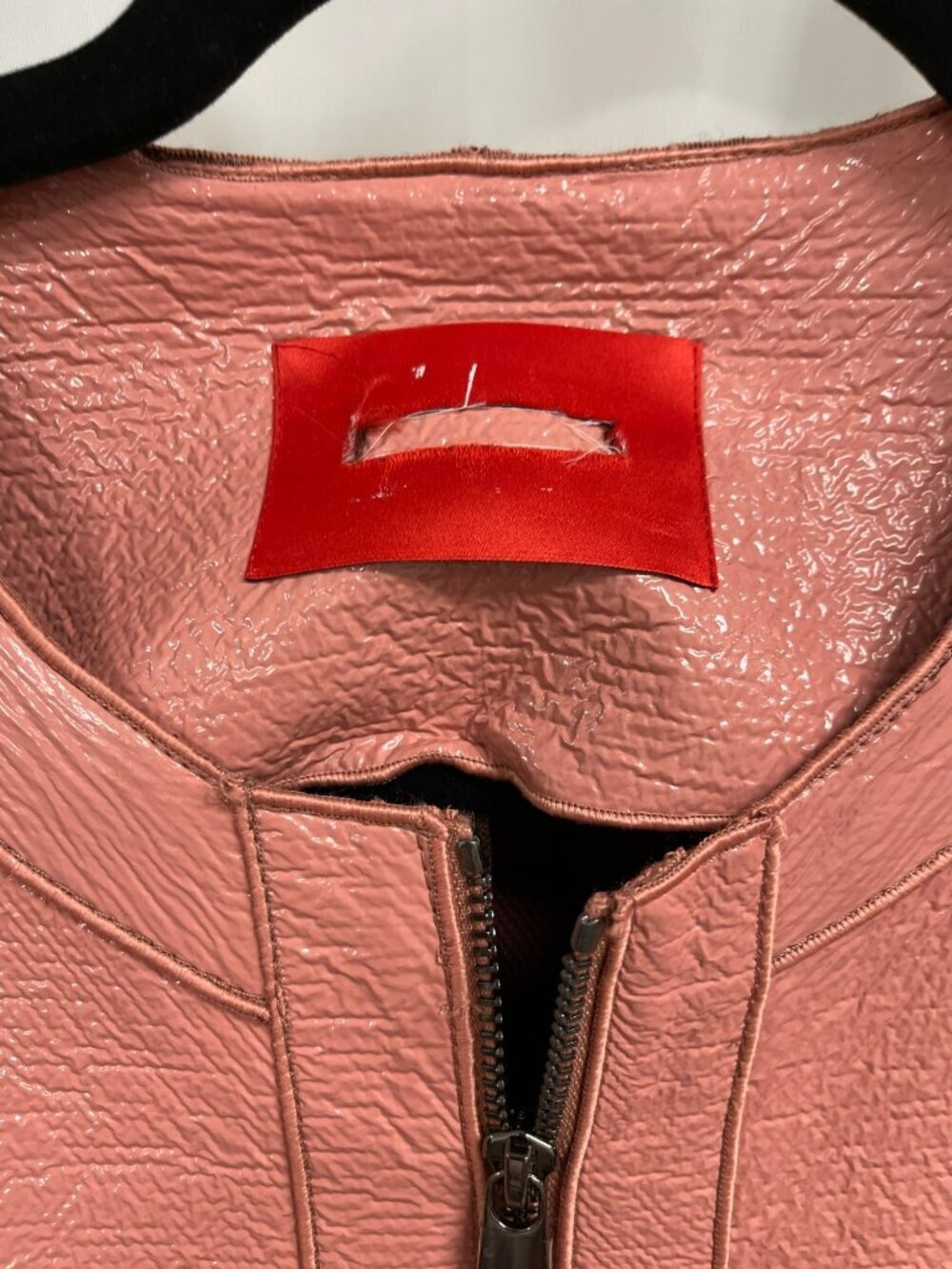 Max Mara Size 8 Faux Leather Pink Collarless Zip Jacket NEW - Picture 5 of 6